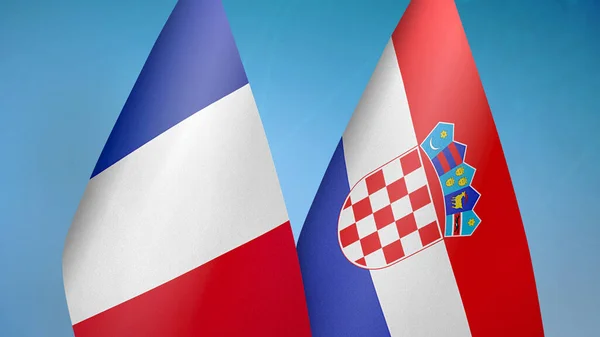 Γαλλία Και Κροατία Δύο Σημαίες Μαζί Μπλε Φόντο — Φωτογραφία Αρχείου