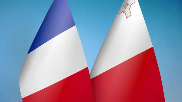 Francia Malta Dos Banderas Juntos Fondo Azul — Foto de Stock