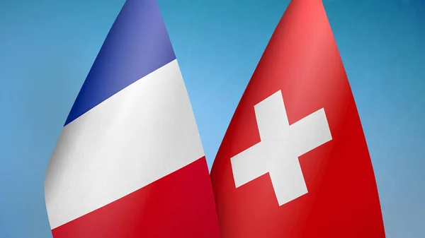 França Suíça Duas Bandeiras Juntas Fundo Azul — Fotografia de Stock