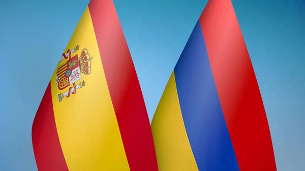 Испания Армения Два Флага Вместе Синий Фон — стоковое фото