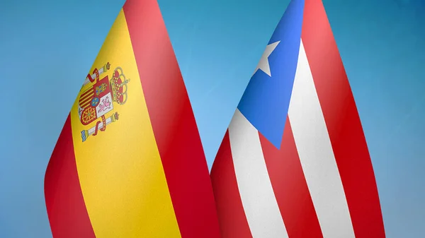 España Puerto Rico Dos Banderas Juntas Fondo Azul — Foto de Stock