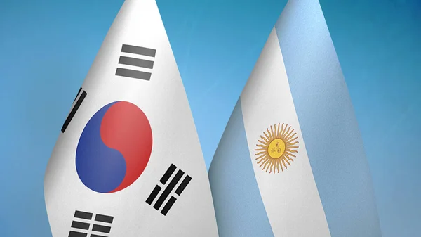 Corea Del Sud Argentina Due Bandiere Insieme Sfondo Blu — Foto Stock