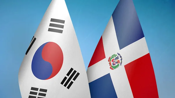 Corea Del Sud Repubblica Dominicana Due Bandiere Insieme Sfondo Blu — Foto Stock
