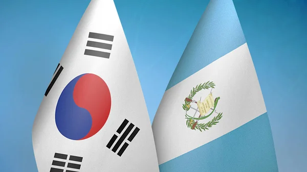 Південна Корея Гватемала Два Прапори Разом Синій Фон — стокове фото