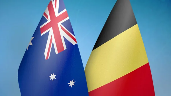 Australia Bélgica Dos Banderas Juntas Fondo Azul — Foto de Stock