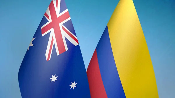 Australia Colombia Dos Banderas Juntas Fondo Azul — Foto de Stock