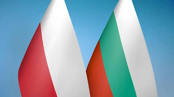 Polen Bulgarije Twee Vlaggen Samen Blauwe Achtergrond — Stockfoto