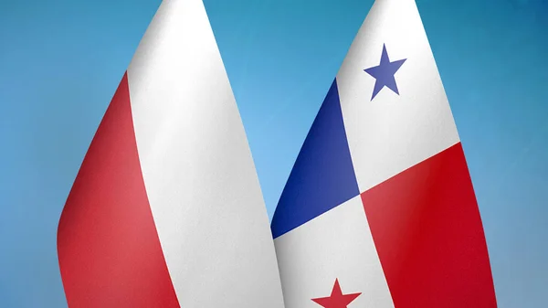Polonia Panamá Dos Banderas Juntas Fondo Azul —  Fotos de Stock