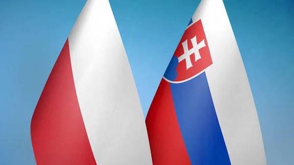 Poland Slovakia Two Flags Together Blue Background — Stock Photo, Image