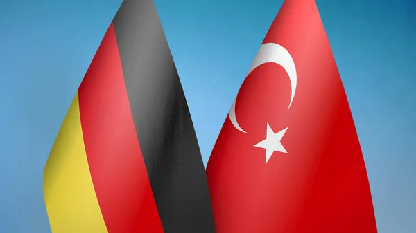 Alemania Turquía Dos Banderas Juntas Fondo Azul — Foto de Stock