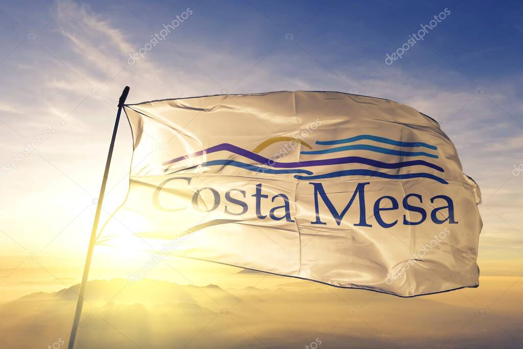 Costa Mesa of California of United States flag waving