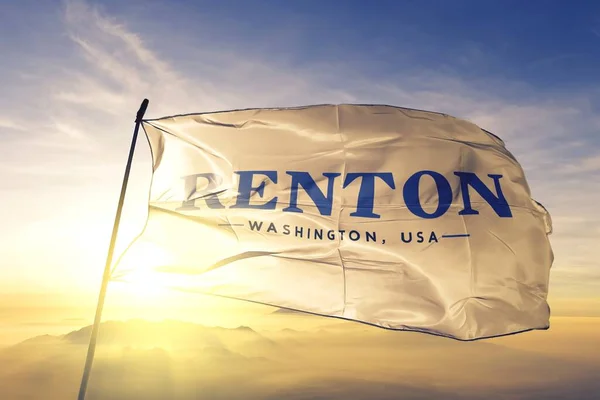 Renton of Washington of United States flag waving