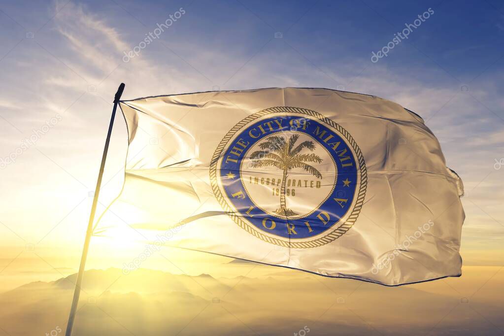 Miami of Florida of United States flag waving