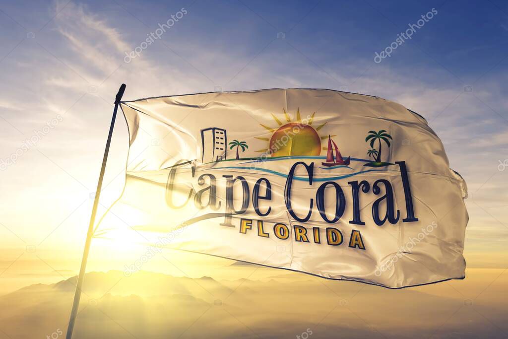 Cape Coral of Florida of United States flag waving