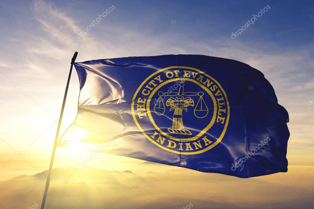Evansville of Indiana of United States flag waving