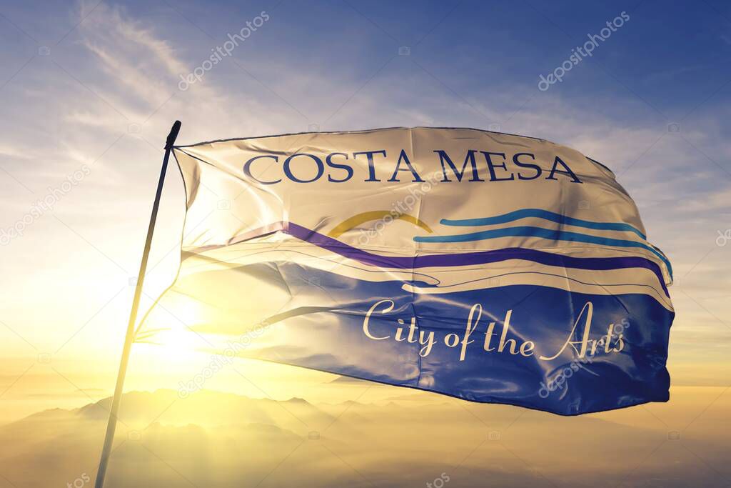 Costa Mesa of California of United States flag waving