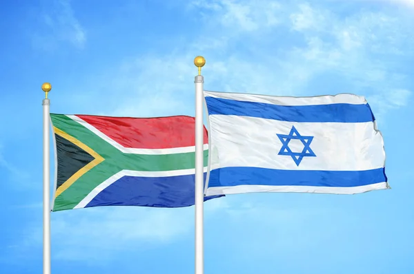 Afrique Sud Israël Deux Drapeaux Sur Les Mâts Bleu Ciel — Photo