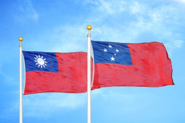 Tayvan ve Samoa bayrak direkleri ve mavi bulutlu arka planda iki bayrak