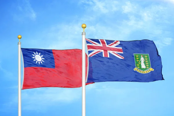 Taiwan Virgin Islands British Two Flags Flagpoles Blue Cloudy Sky — Stock Photo, Image