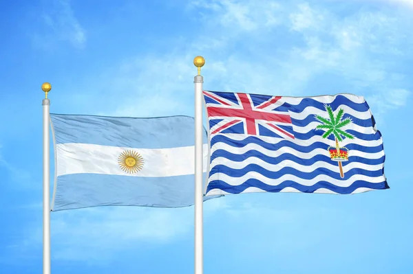 Argentina Território Indiano Britânico Duas Bandeiras Mastins Bandeira Fundo Azul — Fotografia de Stock