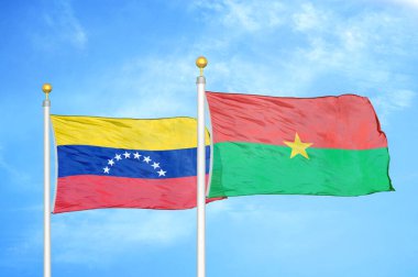 Venezuela ve Burkina Faso bayrak direğinde iki bayrak ve mavi bulutlu arka plan