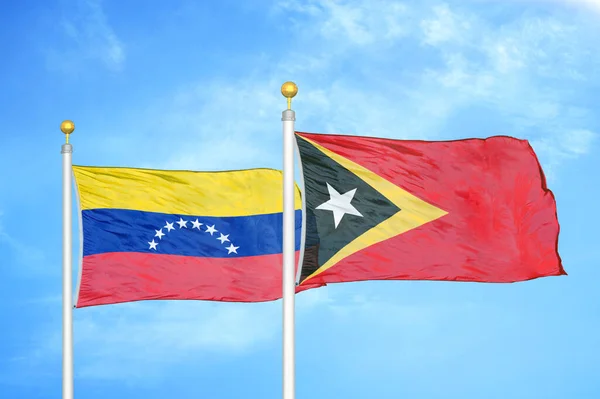 Venezuela Timor Oriental Timor Oriental Dos Banderas Sobre Asta Bandera —  Fotos de Stock