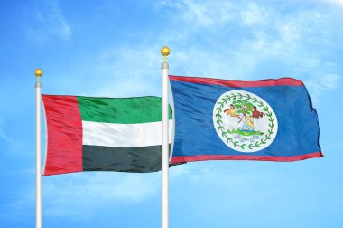 Birleşik Arap Emirlikleri ve Belize bayrak direkleri üzerinde iki bayrak