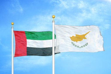 Birleşik Arap Emirlikleri ve Kıbrıs Rum Kesimi bayrak direkleri üzerinde iki bayrak