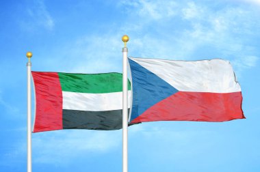 Birleşik Arap Emirlikleri ve Çek Cumhuriyeti bayrak direkleri üzerinde iki bayrak