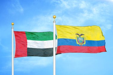 Birleşik Arap Emirlikleri ve Ekvador bayrak direkleri üzerinde iki bayrak