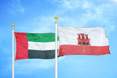 Birleşik Arap Emirlikleri ve Cebelitarık bayrak direğinde iki bayrak