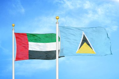 Birleşik Arap Emirlikleri ve Saint Lucia bayrak direğinde iki bayrak
