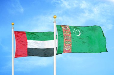 Birleşik Arap Emirlikleri ve Türkmenistan bayrak direkleri üzerinde iki bayrak