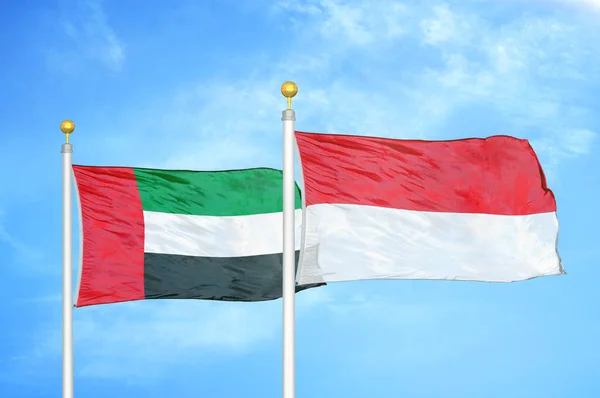 Emiratos Árabes Unidos Indonesia Dos Banderas Asta Bandera — Foto de Stock
