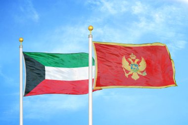 Kuveyt ve Karadağ bayrak direkleri ve mavi bulutlu arka planda iki bayrak