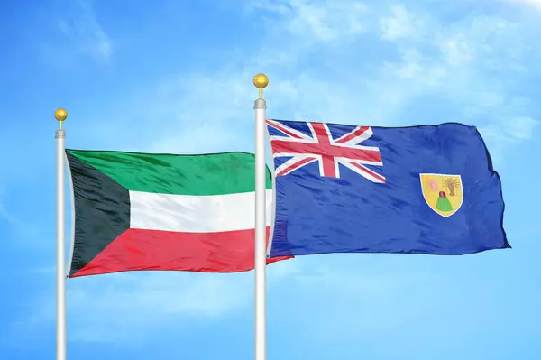 Kuwait Las Islas Turcas Caicos Dos Banderas Los Asta Bandera — Foto de Stock