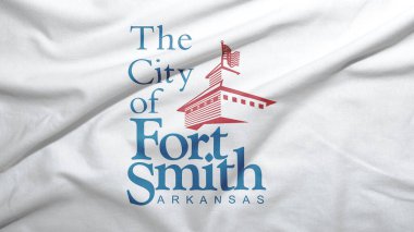 Arkansas 'ın Smith Kalesi kumaş dokusu arka planında Birleşik Devletler bayrağı