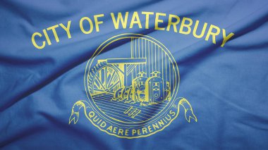 Waterbury of Connecticut of United States flag on the fabric texture background clipart