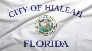 Kumaş dokusu arka planında Florida 'lı Hialeah bayrağı