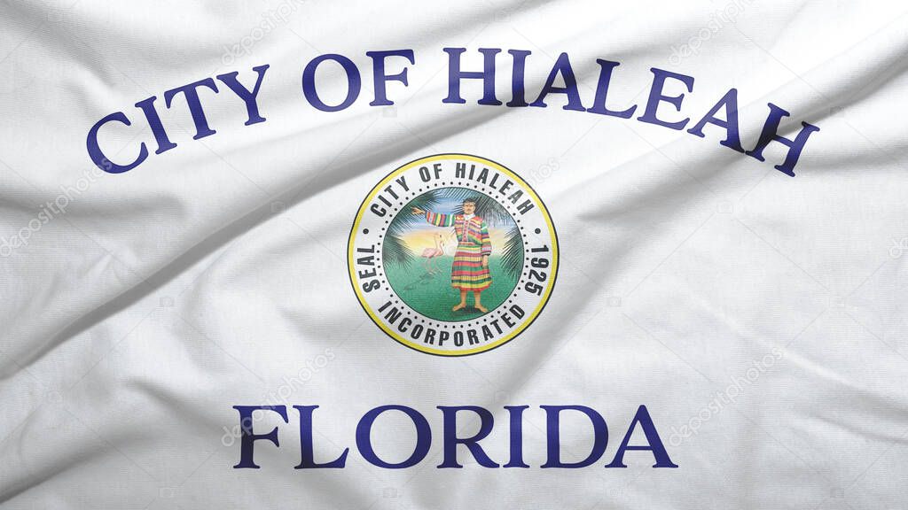 Hialeah of Florida of United States flag on the fabric texture background