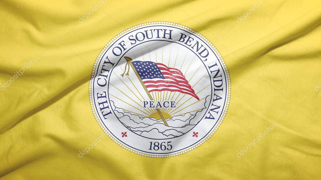 South Bend of Indiana of United States flag on the fabric texture background