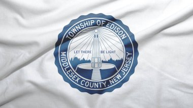 Kumaş dokusu arka planında ABD bayraklarından New Jersey 'li Edison