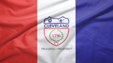 ABD bayraklı Ohio 'lu Cleveland kumaş dokusu arka planında