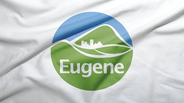 Eugene of Oregon of United States flag on the fabric texture background
