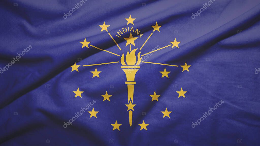 Indiana state of United States of United States flag on the fabric texture background
