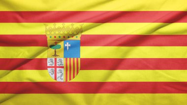 Kumaş dokusu arka planında İspanyol Aragon bayrağı