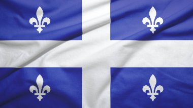 Kumaş dokusu arka planında Kanada 'nın Quebec eyaleti bayrağı