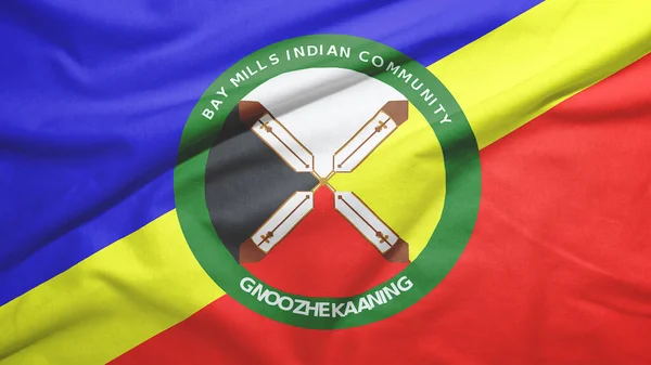 Bay Mills Indian Community flag on the fabric texture background