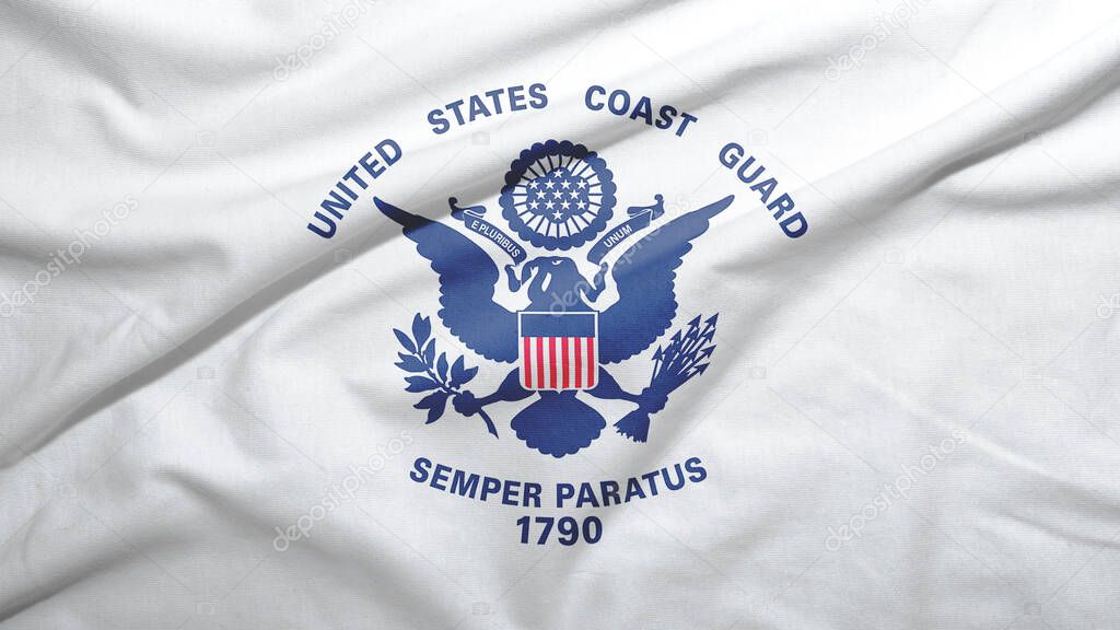 United States Coast Guard flag on the fabric texture background