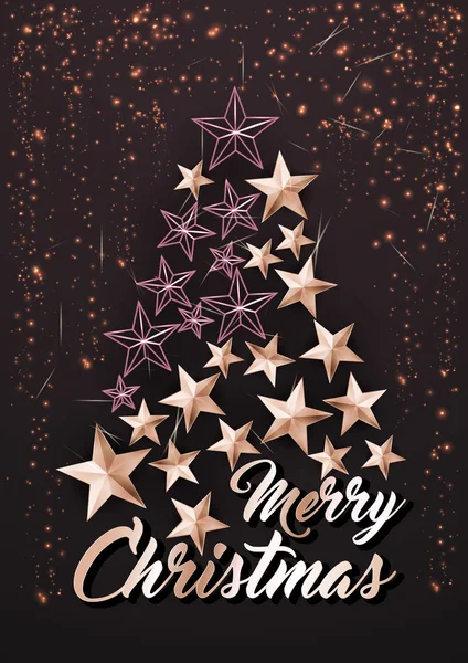 Cartel de Navidad o plantilla de tarjeta con árbol de estrellas — Vector de stock